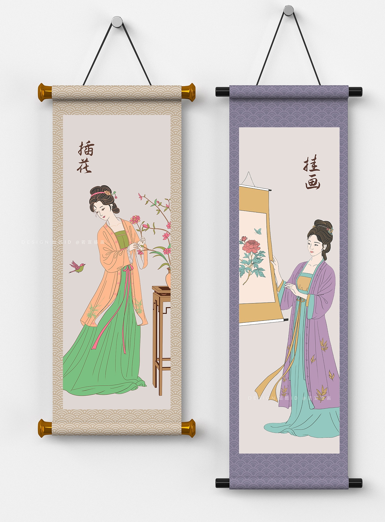 宋时四雅 套色印章 卡片 书签 工笔画插画设计