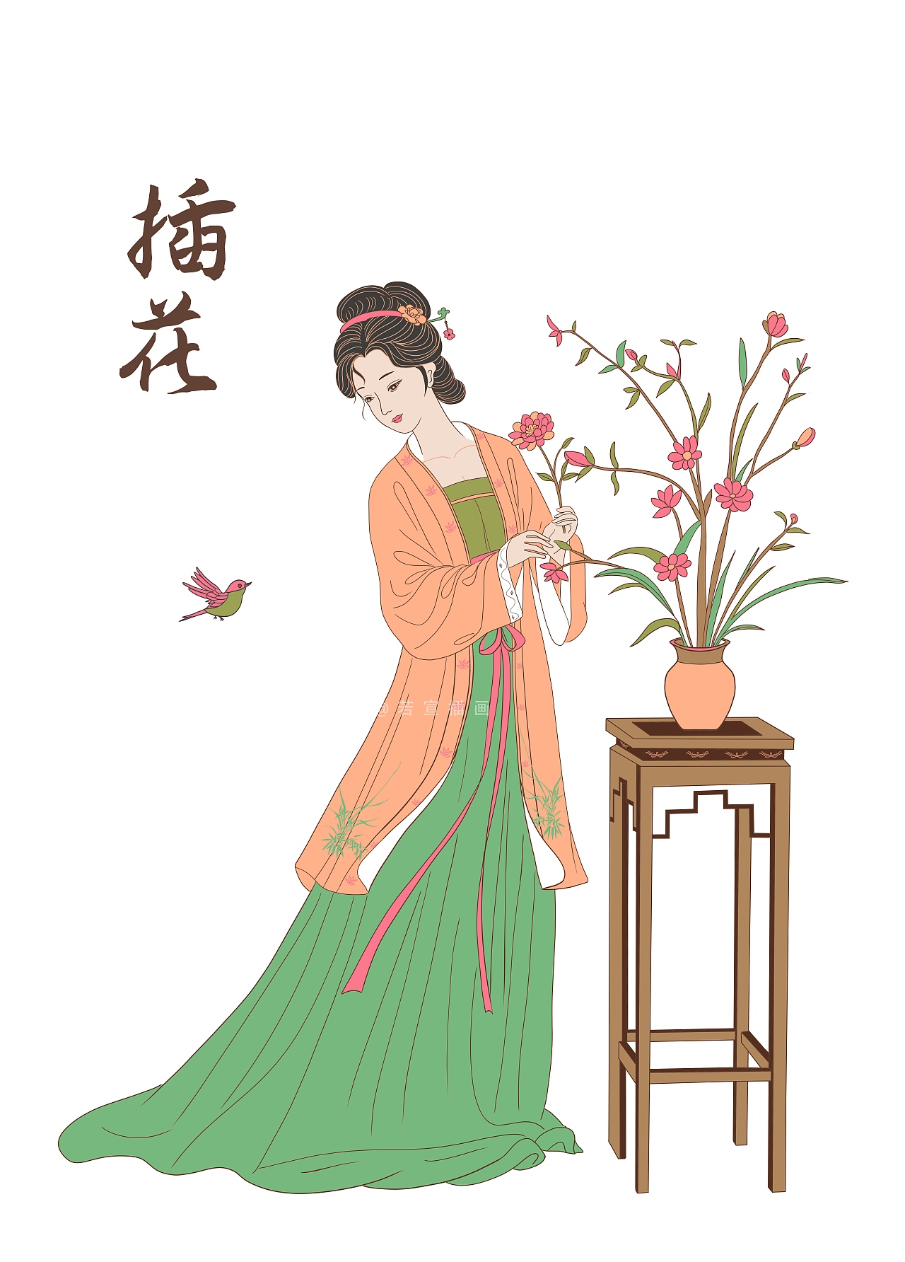 宋时四雅 套色印章 卡片 书签 工笔画插画设计