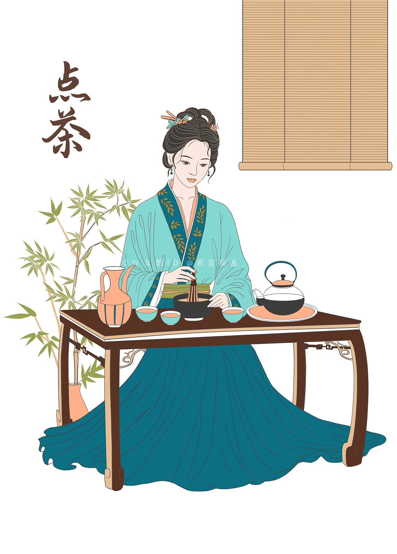 宋时四雅 套色印章 卡片 书签 工笔画插画设计