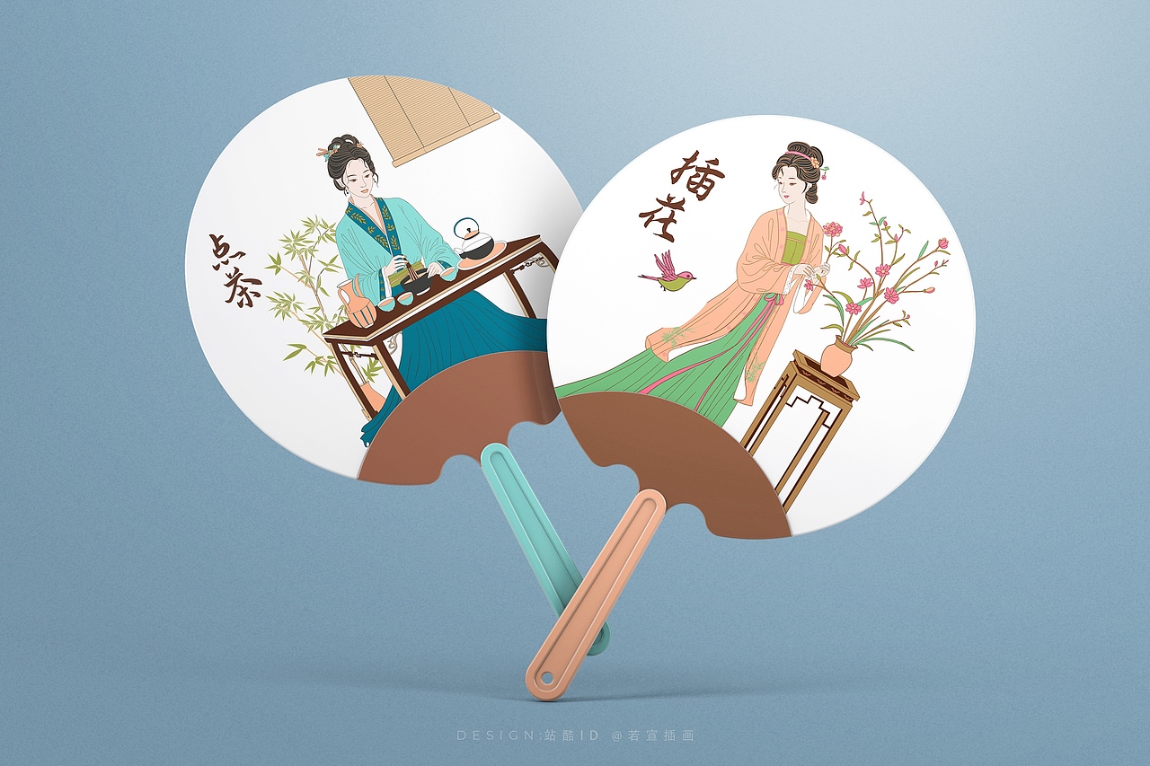 宋时四雅 套色印章 卡片 书签 工笔画插画设计