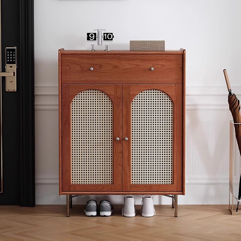 中古风实木藤编鞋柜