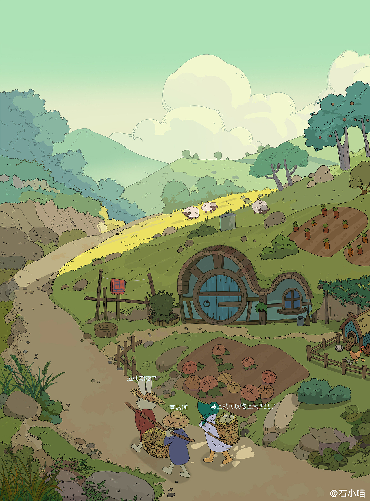 夏天酷暑难耐,鸭鸭今天找了小伙伴帮忙搬东西,回家就可以吃上大西瓜啦~