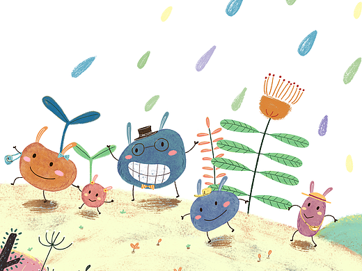 儿童插画《下雨啦》