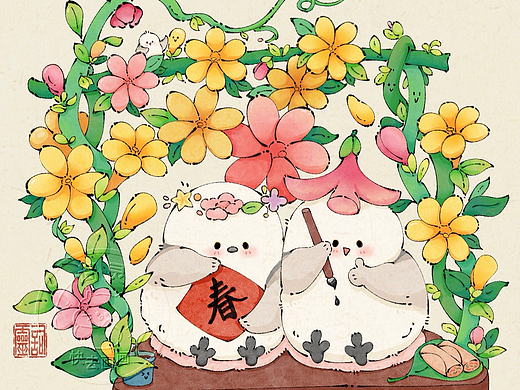 春日可爱动物小场景｜国风治愈系插画