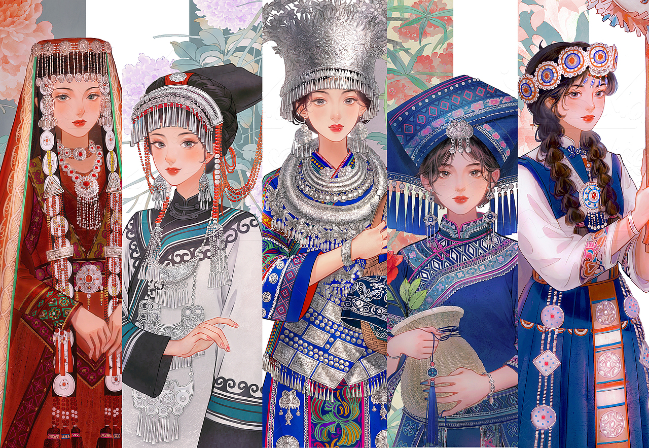【56个民族系列插画】中华民族姑娘（图ZMzg3NjMzMzk2） - 艺术插画 - 站酷设计师柿子葉原创素材 - 站酷ZCOOL