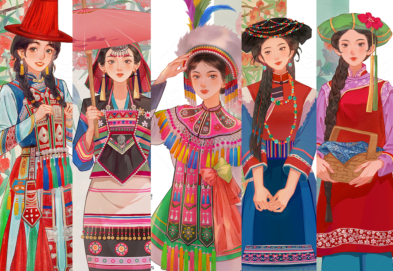 【56个民族系列插画】中华民族姑娘（图ZMzg3NjMzMzgw） - 艺术插画 - 站酷设计师柿子葉原创素材 - 站酷ZCOOL