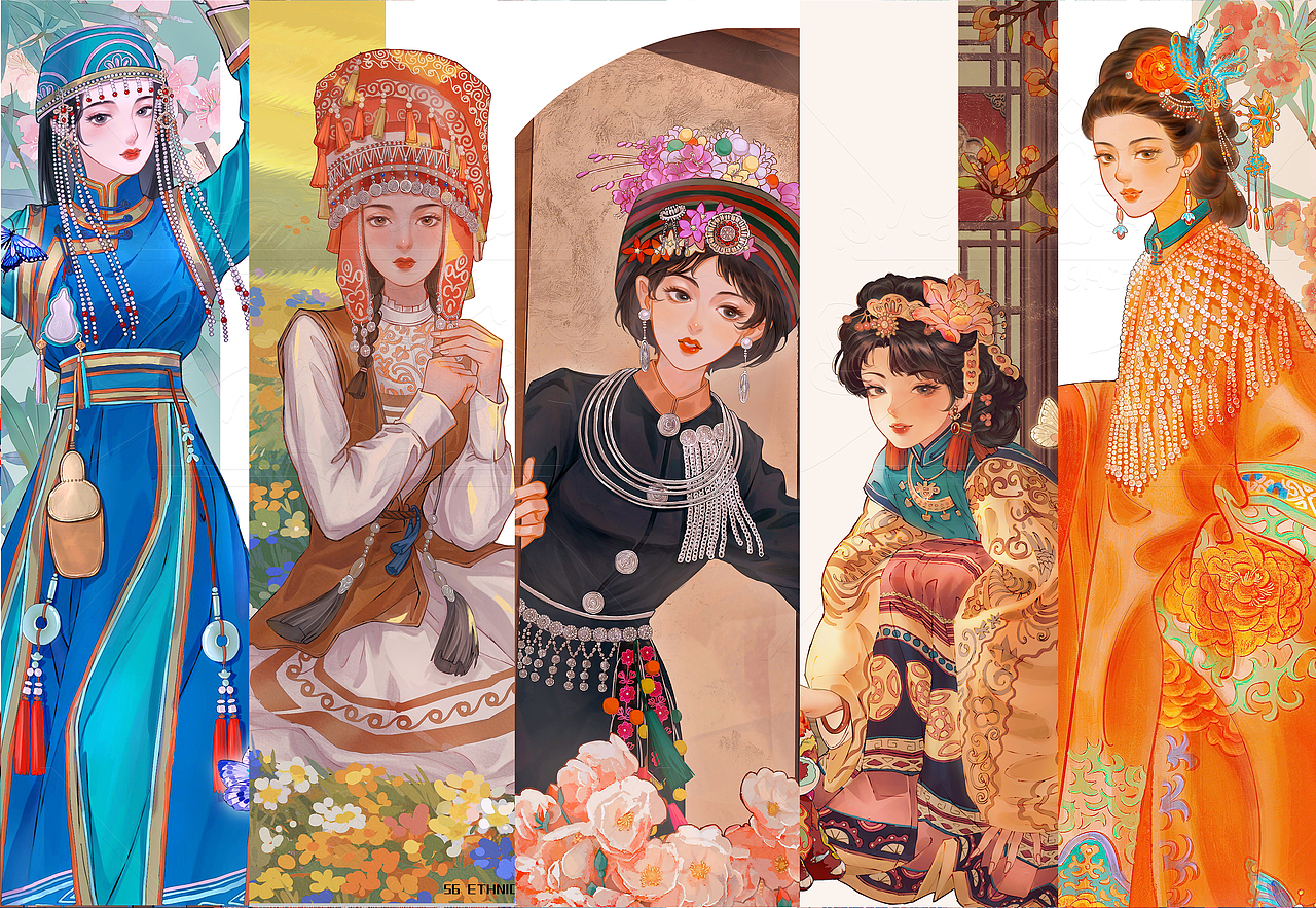 【56个民族系列插画】中华民族姑娘（图ZMzg3NjMzNDA4） - 艺术插画 - 站酷设计师柿子葉原创素材 - 站酷ZCOOL