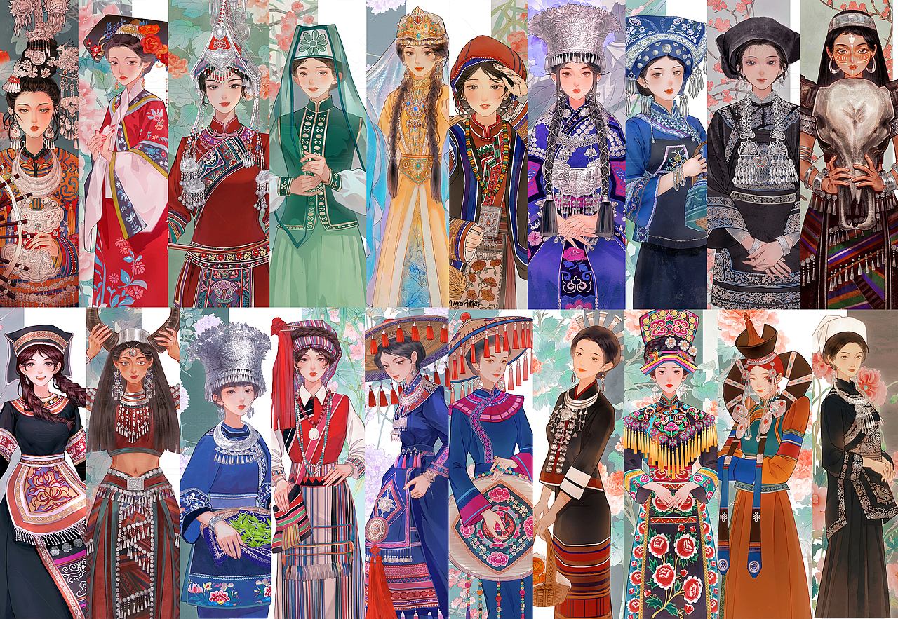 【56个民族系列插画】中华民族姑娘（图ZMzg3NjMzNTg0） - 艺术插画 - 站酷设计师柿子葉原创素材 - 站酷ZCOOL