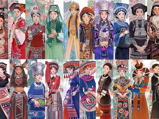 【56个民族系列插画】中华民族姑娘