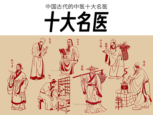 中医 中国古代十大名医 剪纸插画