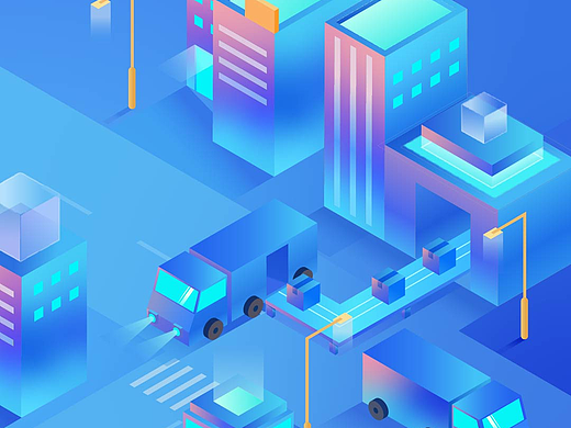 科技赋能物流！2.5D物流场景海报练习