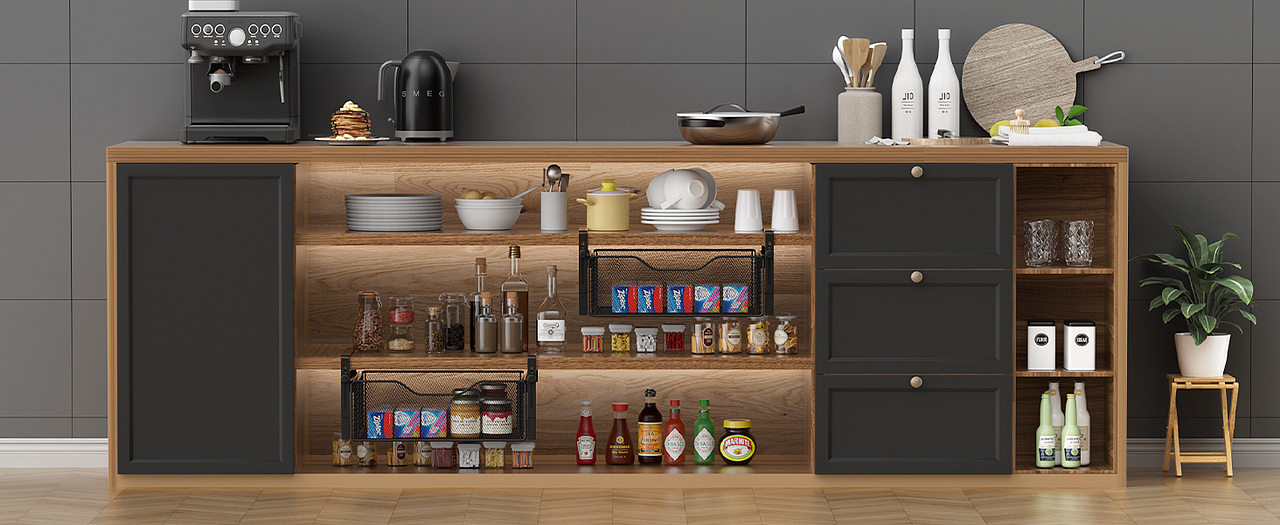 亚马逊抽拉式储物架子建模渲染主图和A加页面