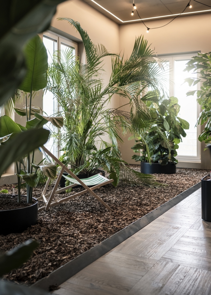 外露的电缆和吊顶系统强调了该项目的技术驱动和动感美学