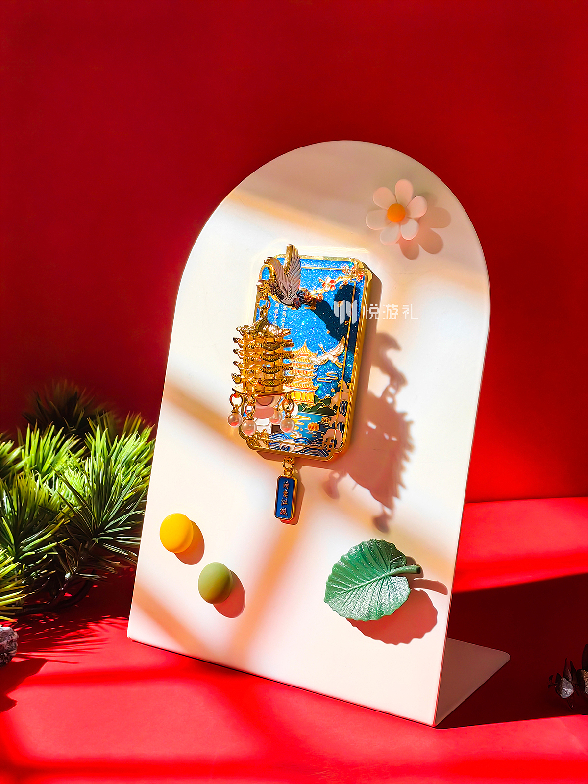 鹤舞流光黄鹤楼夜光金属冰箱贴 景区/武汉城市文创设计