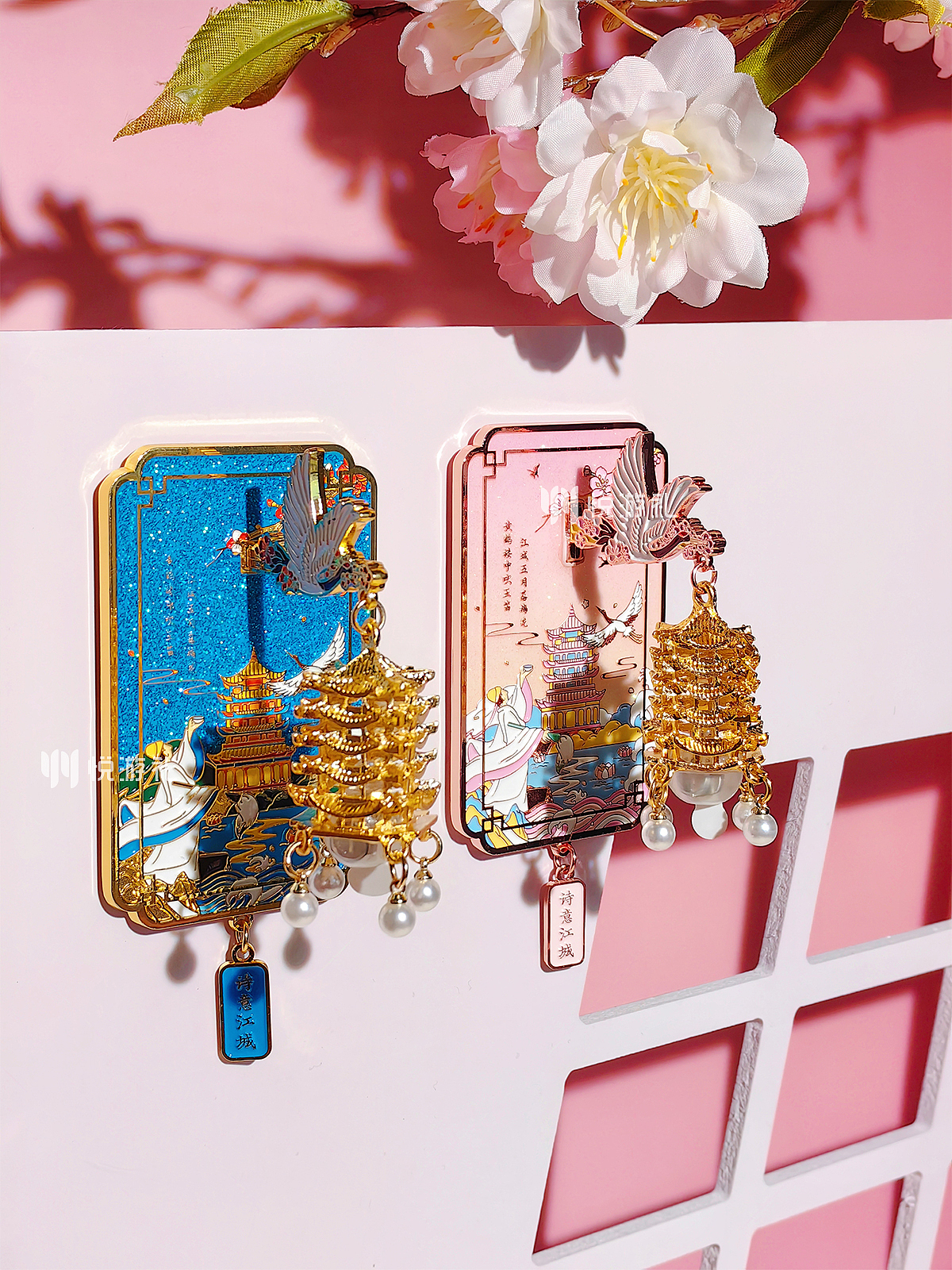 鹤舞流光黄鹤楼夜光金属冰箱贴 景区/武汉城市文创设计