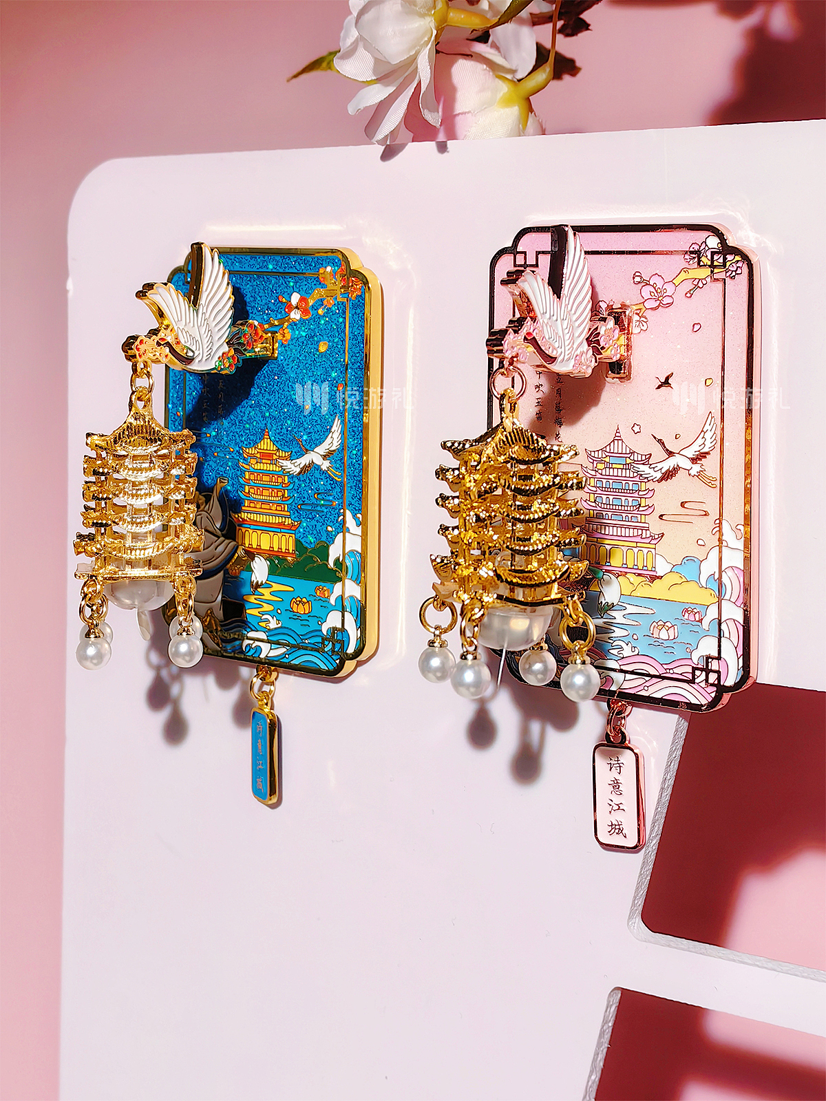 鹤舞流光黄鹤楼夜光金属冰箱贴 景区/武汉城市文创设计