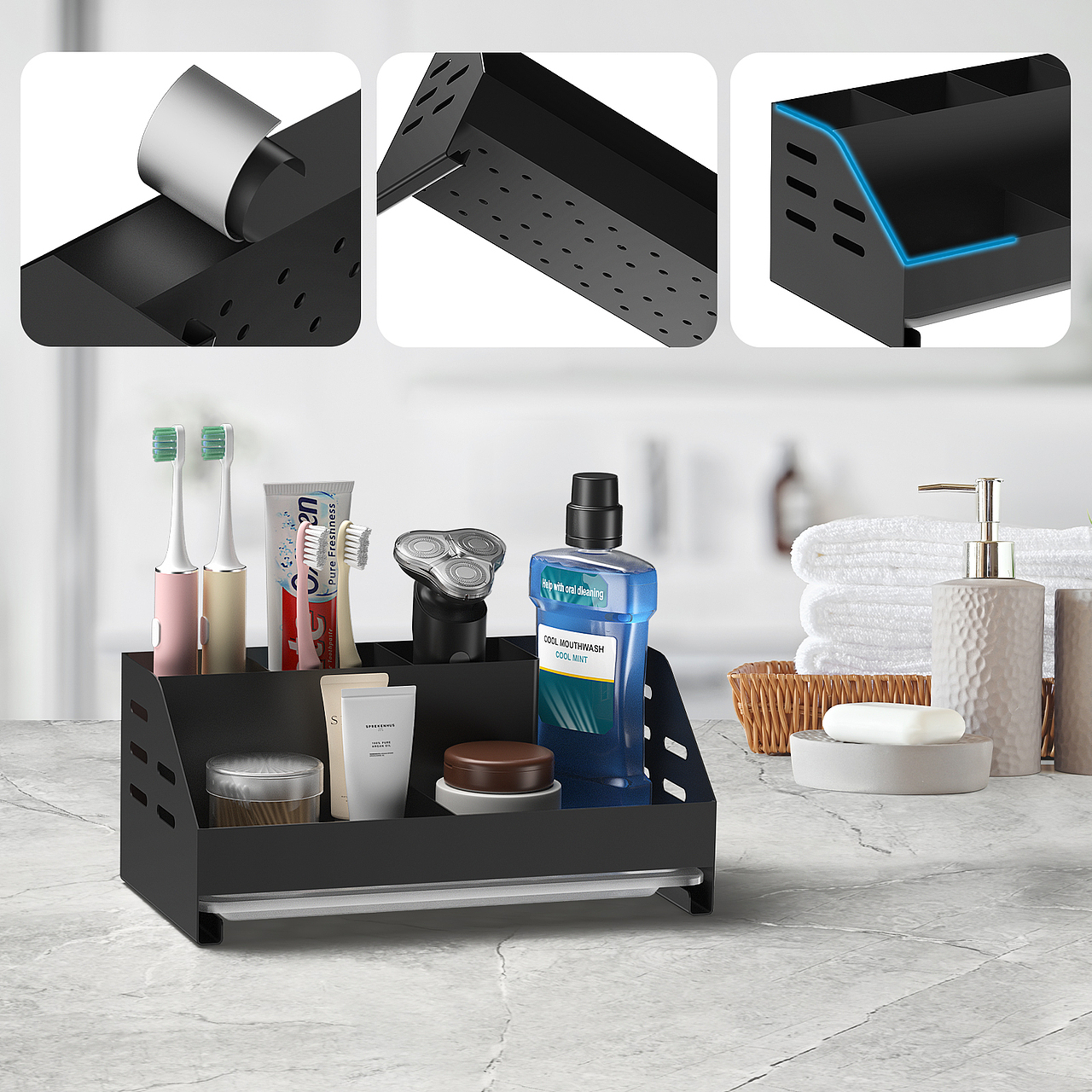 亚马逊洗漱用品水槽牙刷架子主图和A加页面建模渲染图