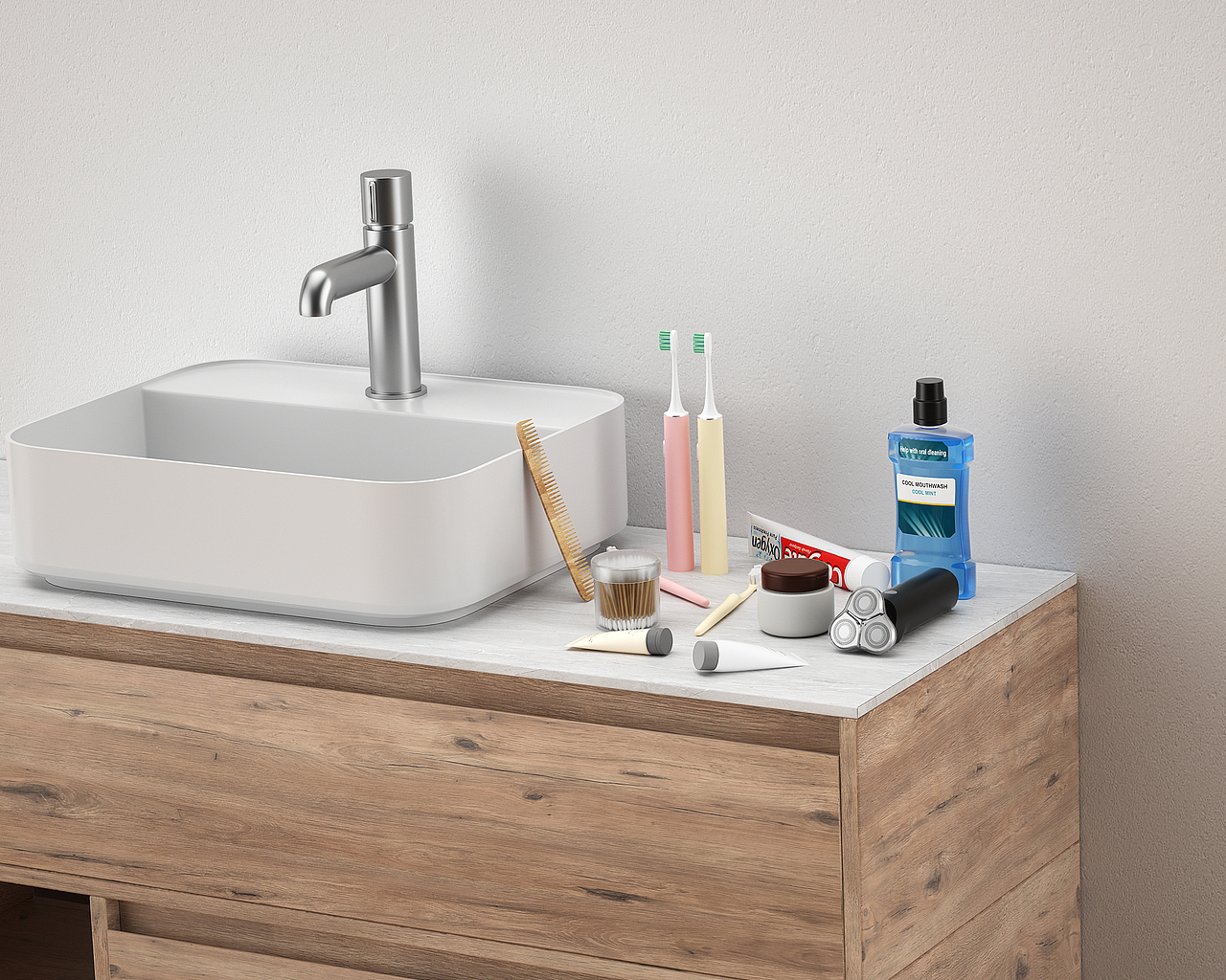 亚马逊洗漱用品水槽牙刷架子主图和A加页面建模渲染图