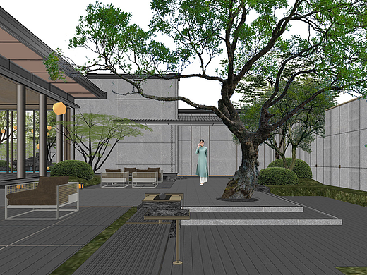建发璞云新中式示范区景观SU模型下载