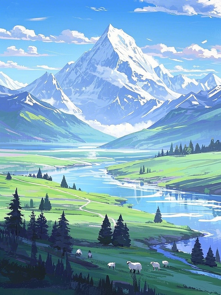 手绘插画风景图,非常nice