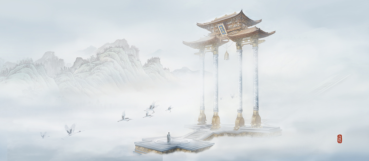 南天门设计 刚进剧组坐下来就画,晚上2小时画完,明天去开会用,方案通过了,确定了仙界的风格基调。