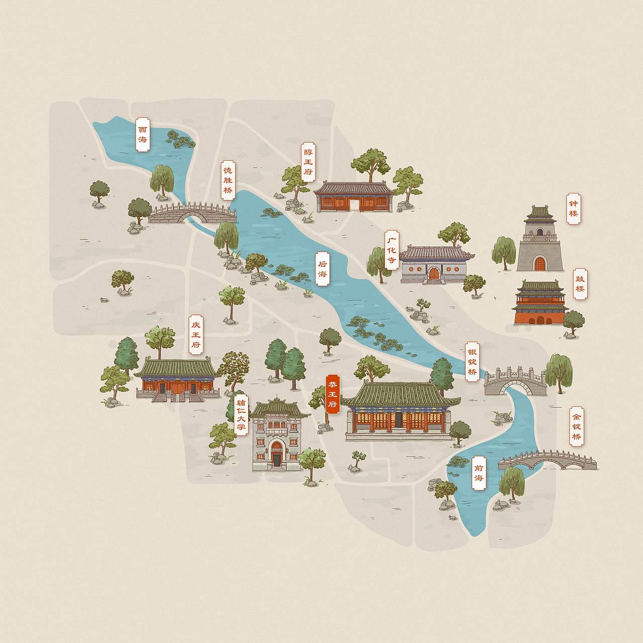 恭王府全景地图（图ZMzg3OTMwMDc2） - 绘本 - 站酷设计师robberrobber原创素材 - 站酷ZCOOL