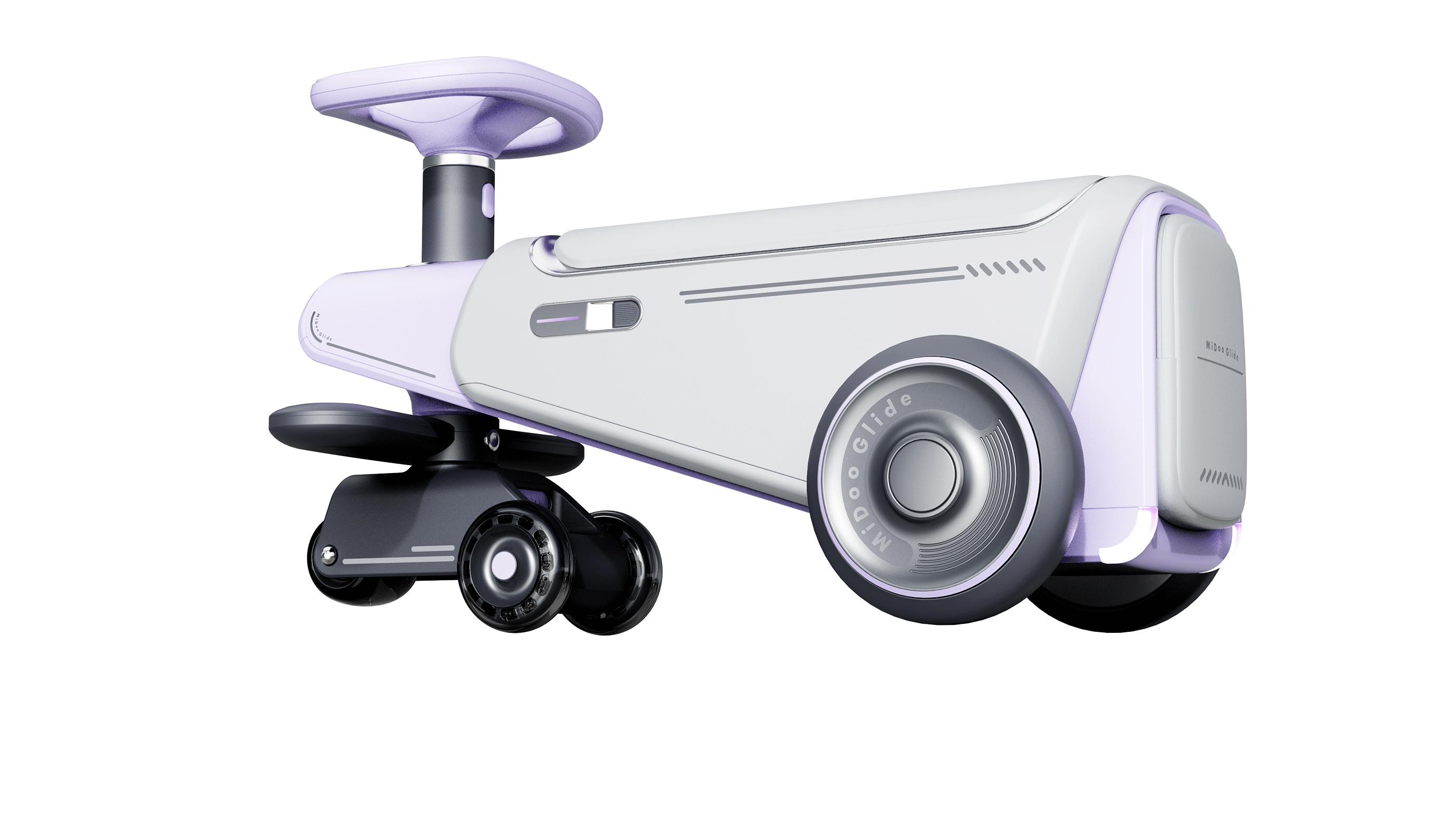 Twisting car users rely on body twisting to steer, while tricycle users are accustomed to steering with the handlebars. To avoid conflicts in operating habits, the handlebars of the two modes are replaceable.
扭扭模式依赖身体扭动转向，而三轮模式习惯手把转向，避免操作习惯冲突，两种模式的把手可替换。