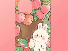 手繪小場景小兔荔枝樹