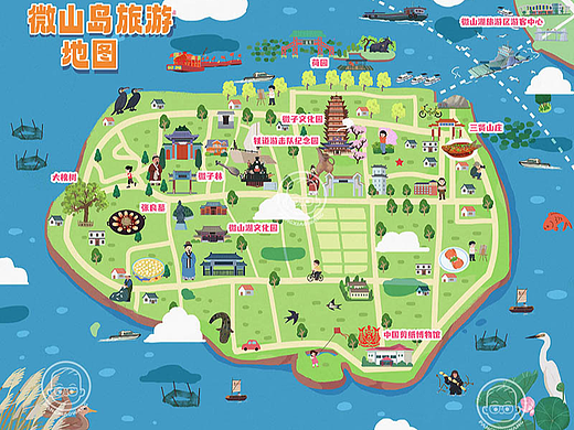 山东济宁微山铁道游击队旅游文创插画