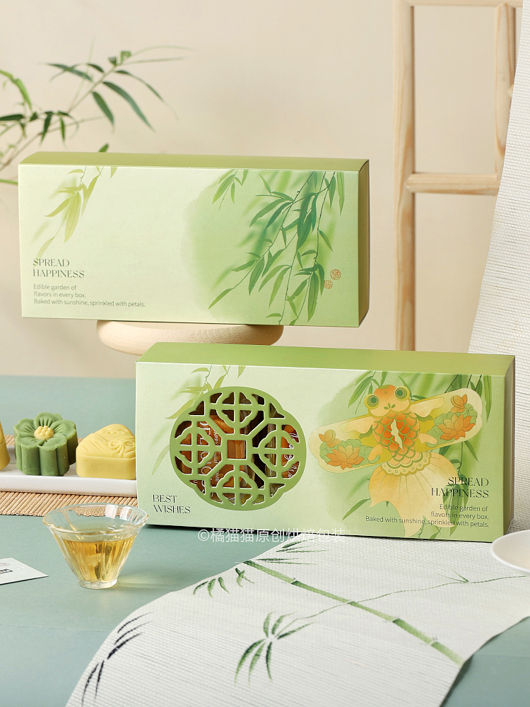如沐春风系列X橘猫原创手绘绿豆糕镂空设计国风包装盒