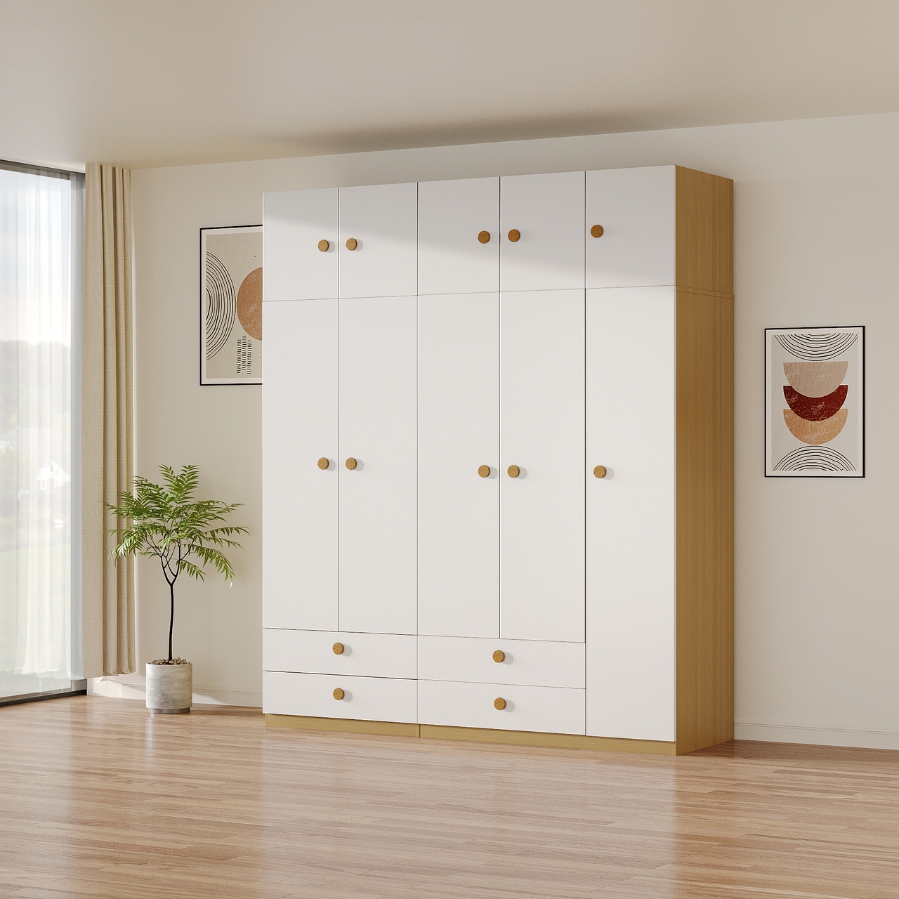 圆扣木纹更衣柜