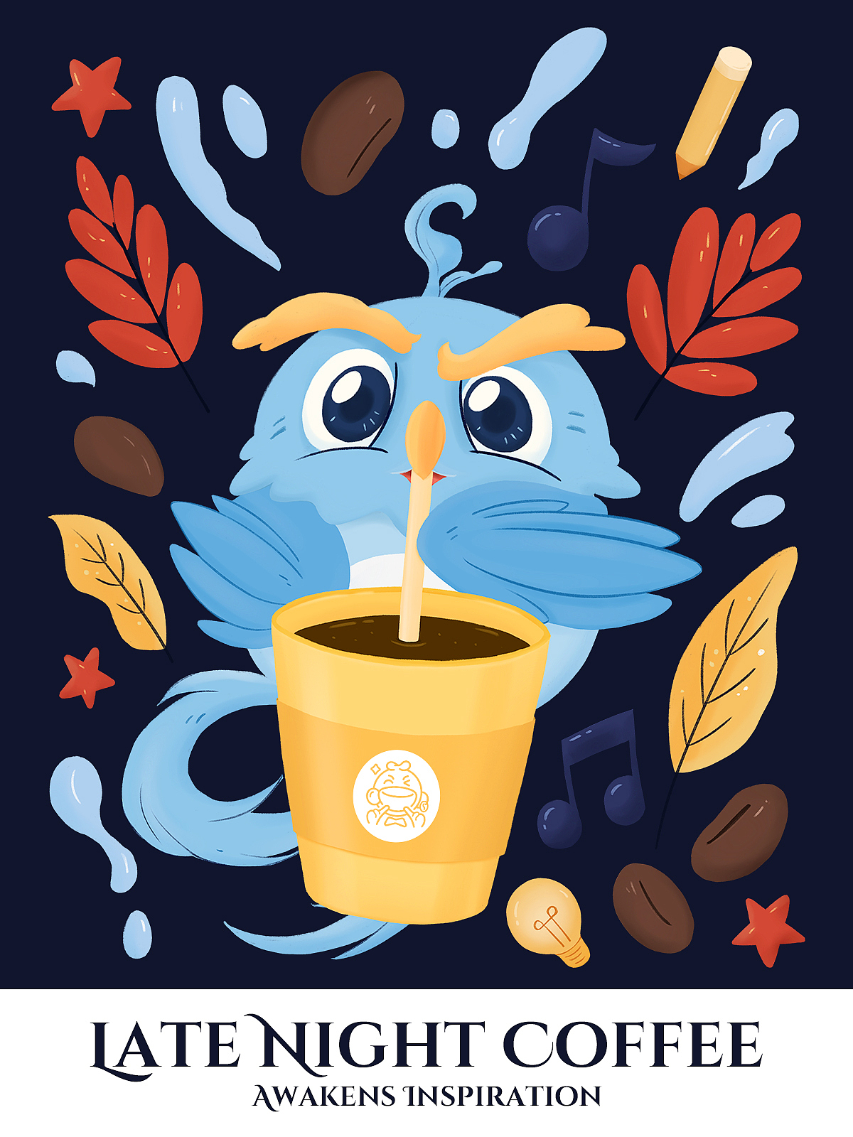 原创设计 | 插画表达 | 猫头鹰它也喝咖啡~