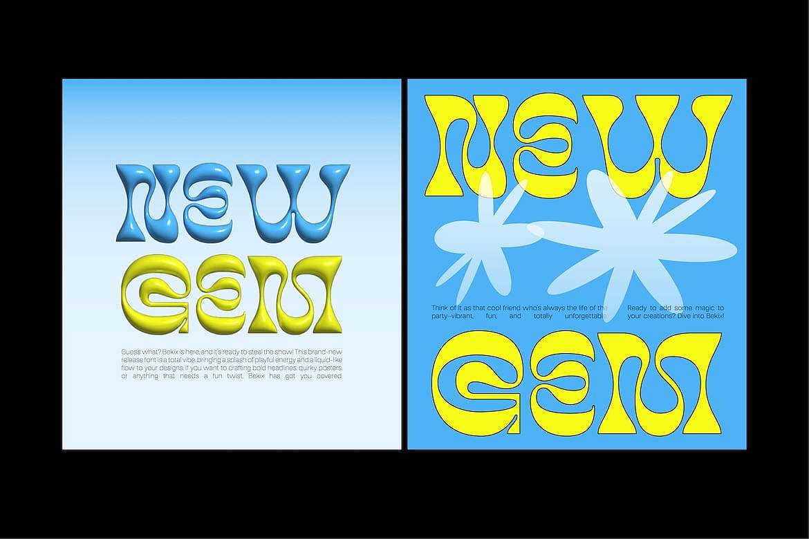 潮流复古迷幻酸性Y2K文创海报标题液体艺术装饰字体