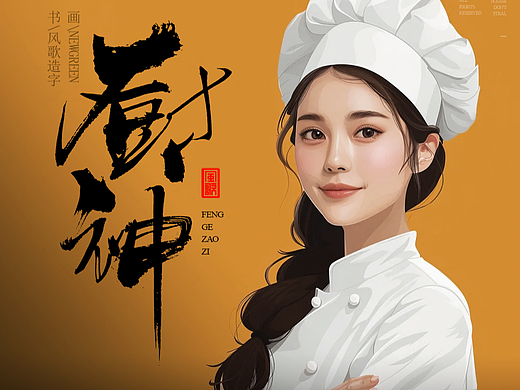 风歌造字674-书法字食神厨神
