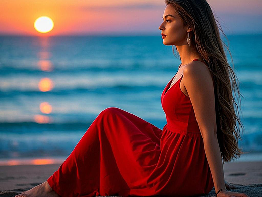 大海日出美女