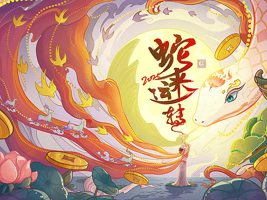 国风主视觉大场景插画海报·白蛇