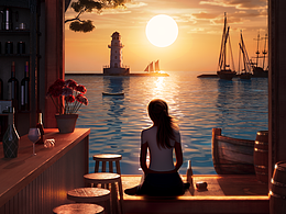 海边小酒馆的女孩 | Blender三维静帧