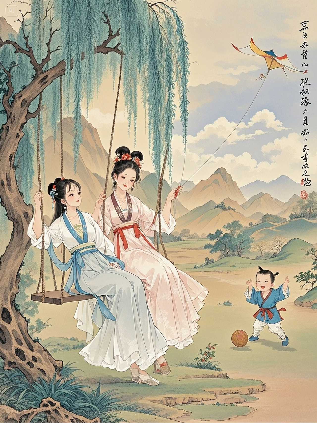 清明时节,踏青荡秋千,踢蹴鞠,放风筝