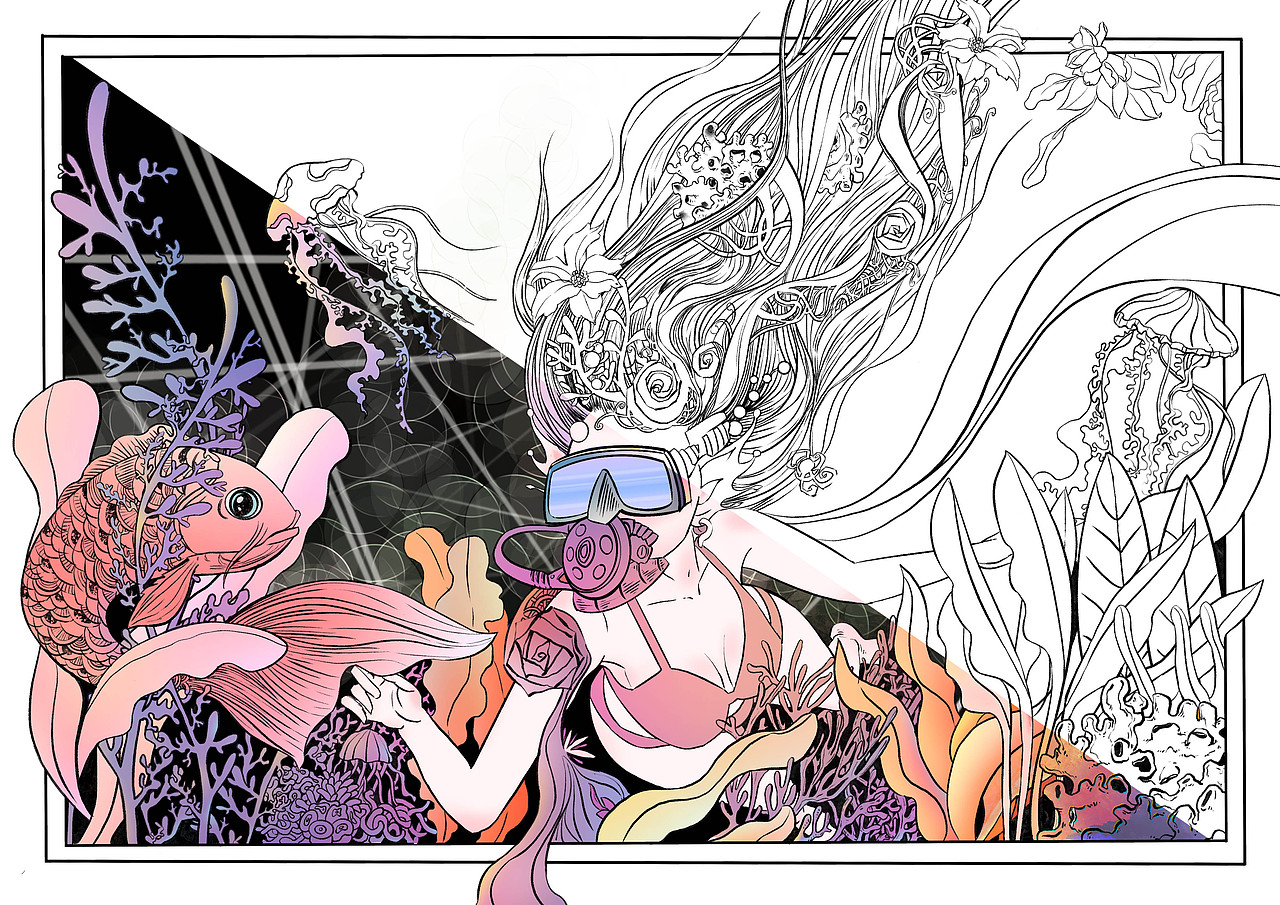 插画-《幽海绮梦》（图ZMzg4Mjc5MTE2） - 艺术插画 - 站酷设计师朝朝爱画画爱花花原创素材 - 站酷ZCOOL