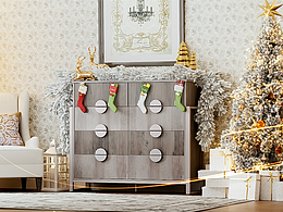 水洗灰边柜展示  金色圣诞场景