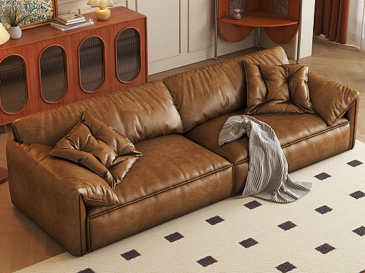 中古风油蜡皮大象耳朵沙发