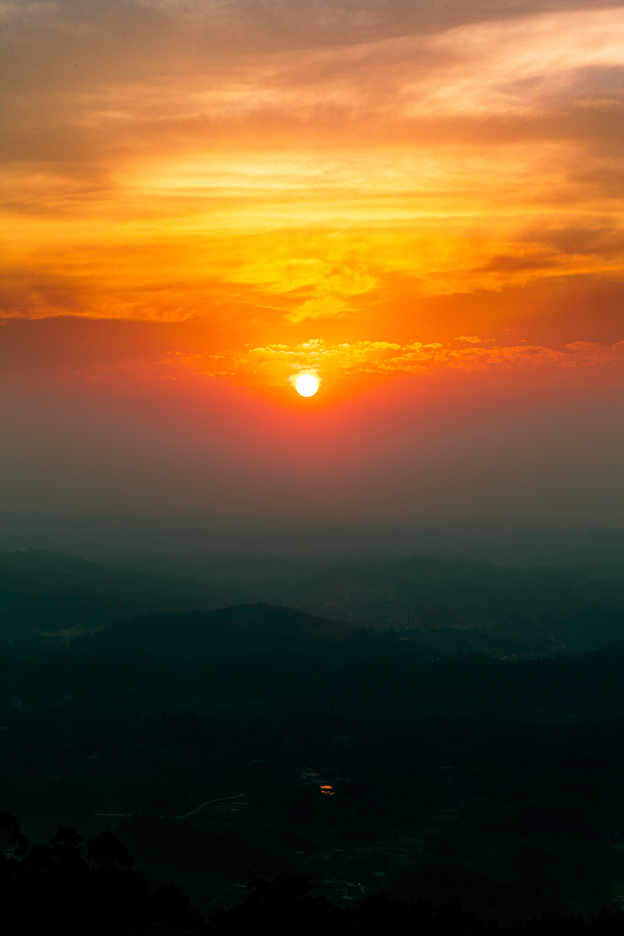 夕阳·日落·蓝调·山野·茶园·