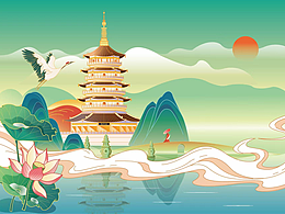 雷峰塔建筑插画