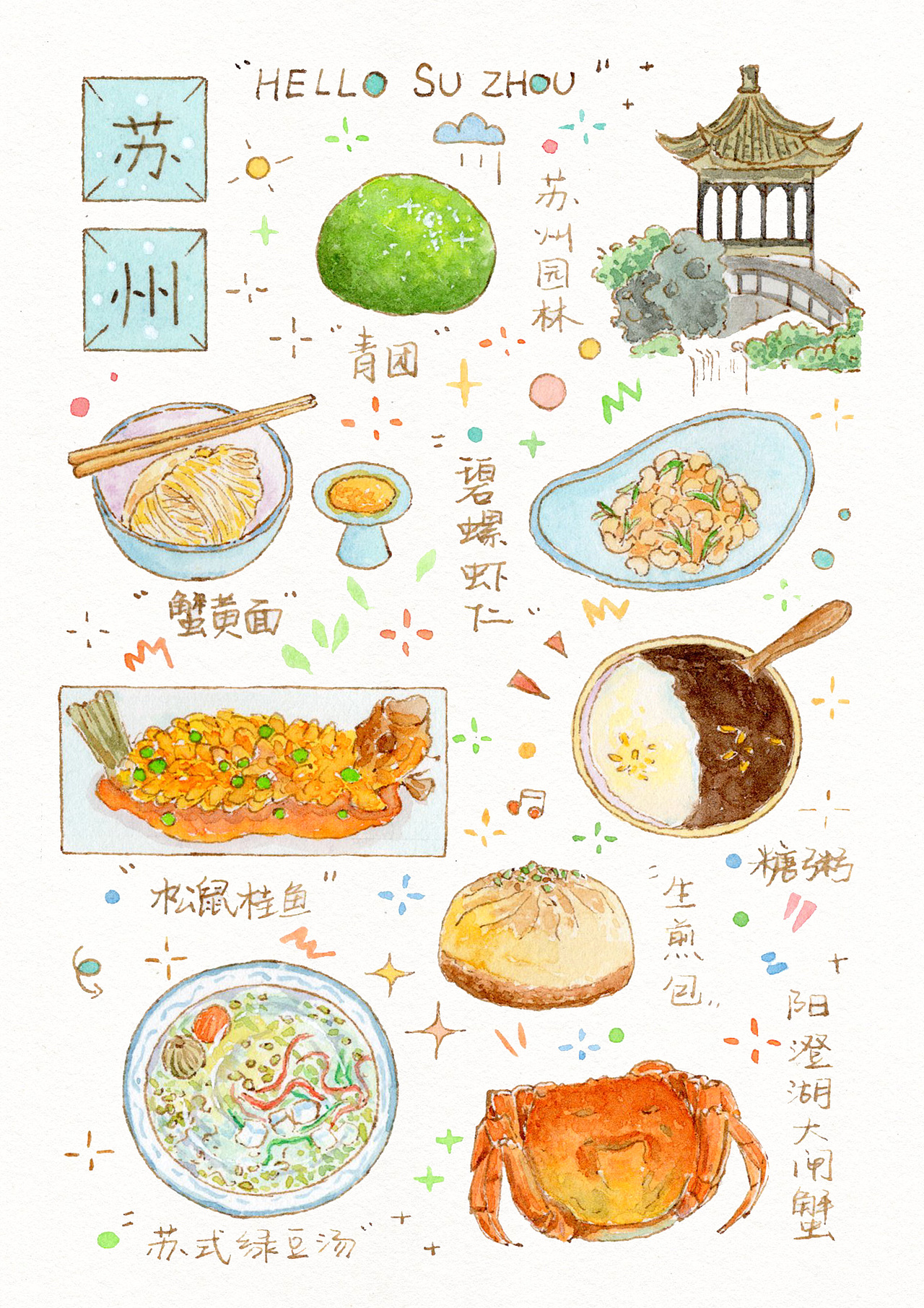 手绘水彩 【城市美食】集合