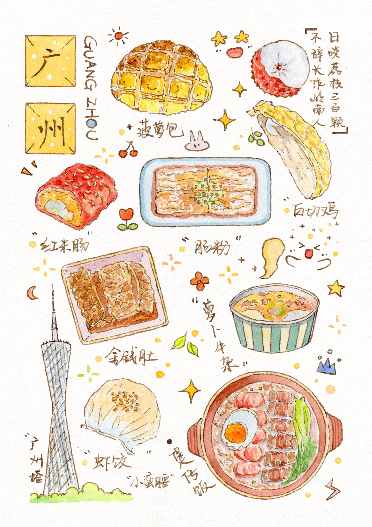 手绘水彩 【城市美食】集合