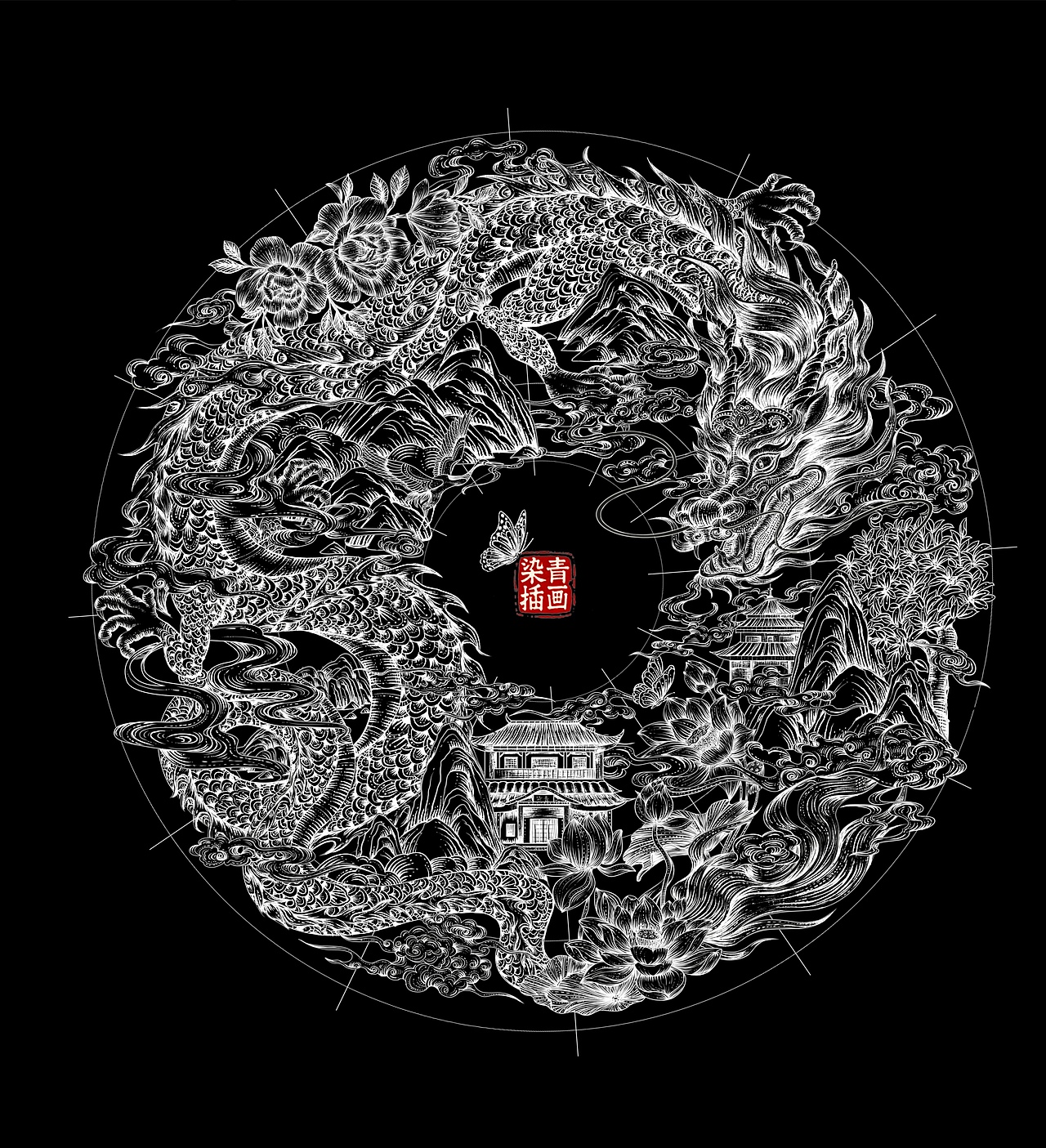 国潮当道!东方神兽版画封印在包装插画里