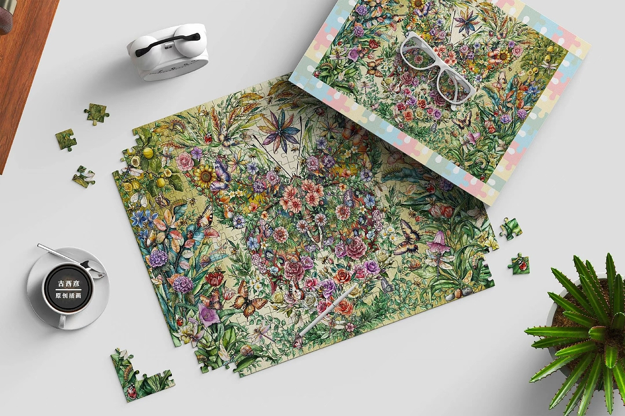 蝶舞花影拼图设计