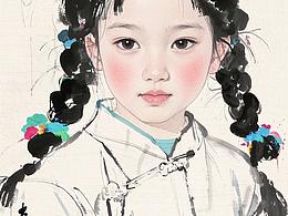 國風(fēng)水墨人物畫女孩