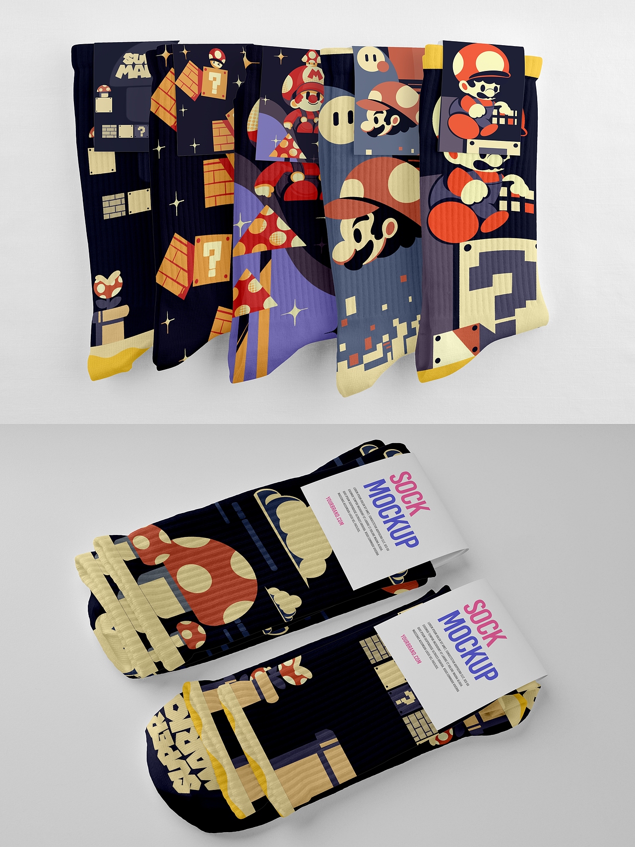 马里奥系列潮袜图案设计