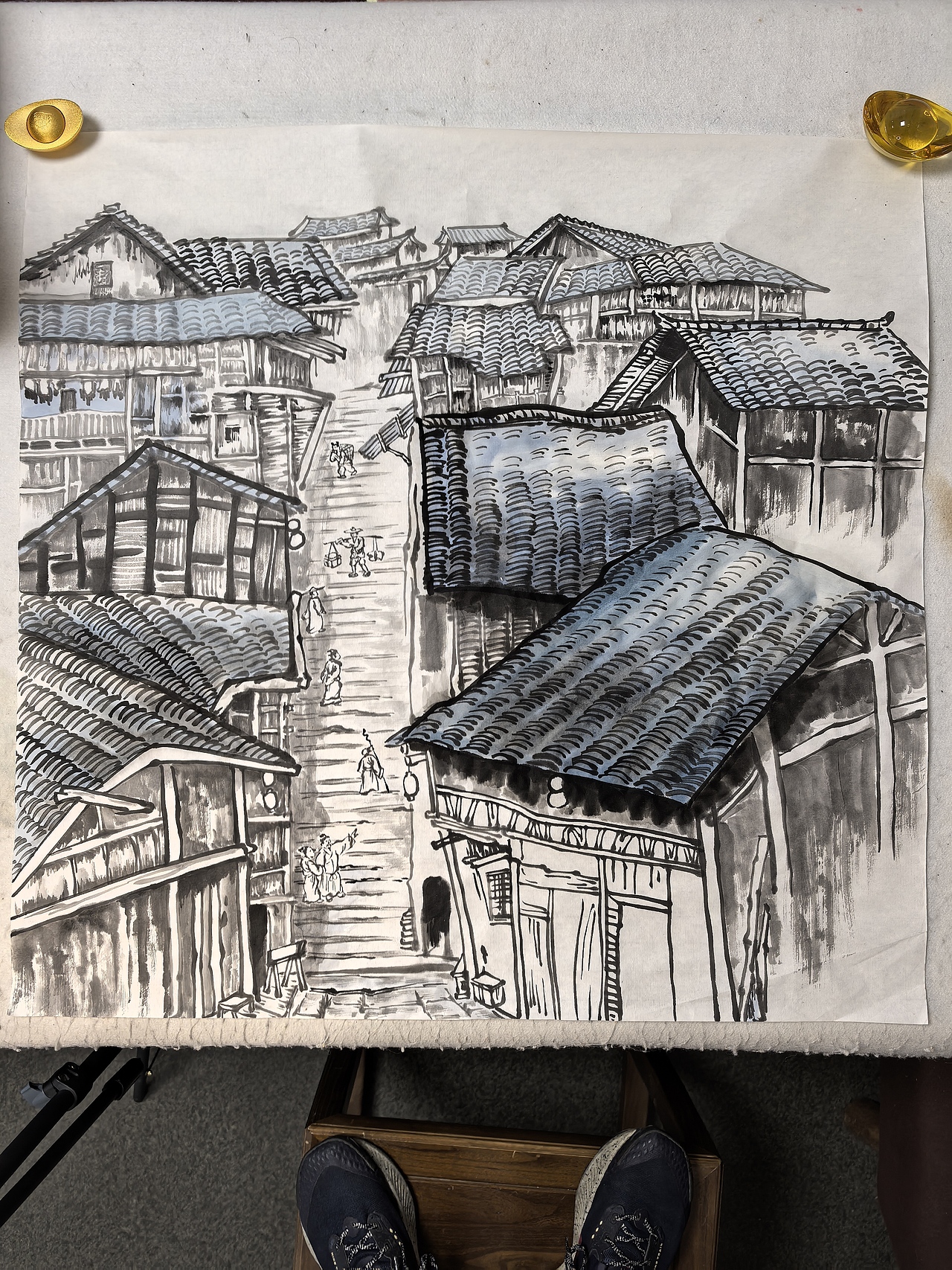 古镇韵律中国画画家杨瑞作品一缕青烟一瞥乡音一尘民居（图ZMzg4NzAwMDcy） - 绘画 - 站酷设计师松果画坊杨瑞原创素材 - 站酷ZCOOL